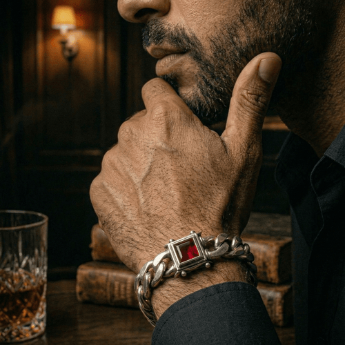 Miami Poder Rubí 10mm — Silver Cuban Bracelet 999 - nativosjewelry