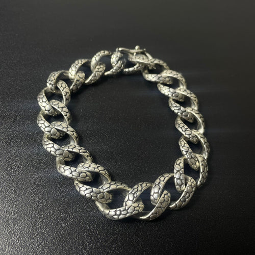 Miami Snake Dominio 10mm — Burnished Silver Bracelet 950 (21cm) - nativosjewelry