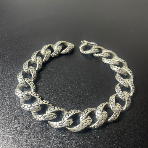 Miami Snake Dominio 10mm — Burnished Silver Bracelet 950 (21cm) - nativosjewelry