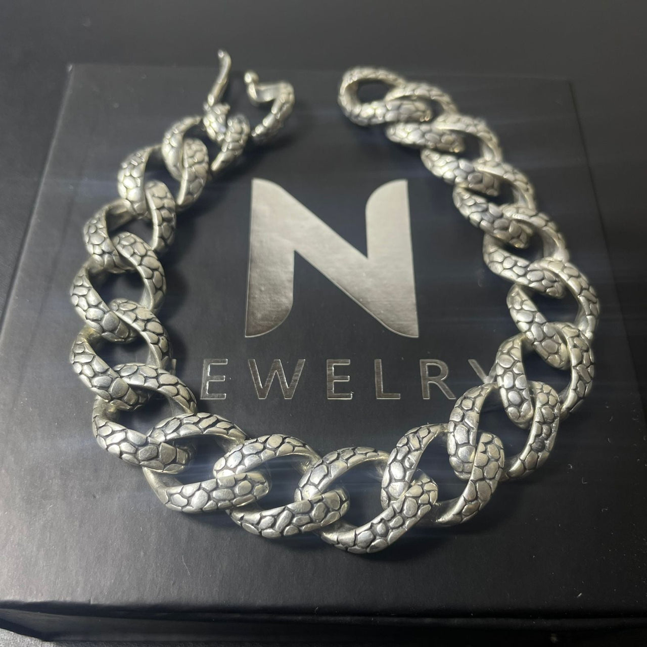 Miami Snake Dominio 10mm — Burnished Silver Bracelet 950 (21cm) - nativosjewelry