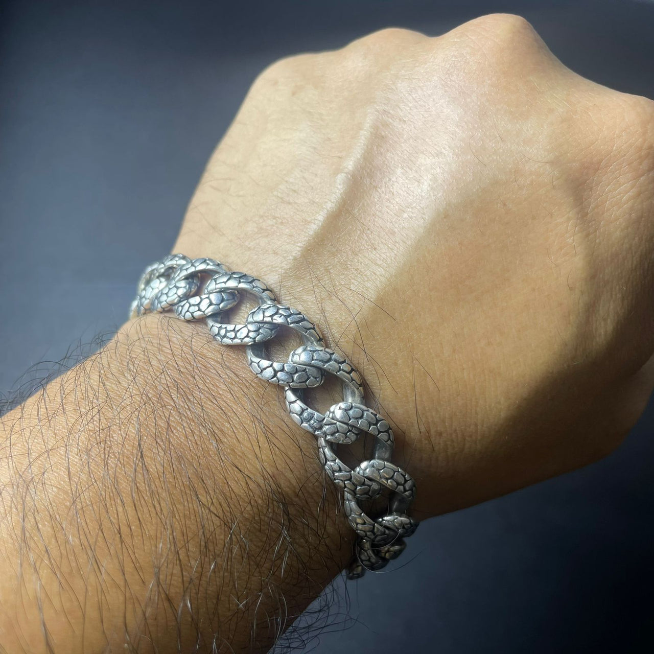 Miami Snake Dominio 10mm — Burnished Silver Bracelet 950 (21cm) - nativosjewelry