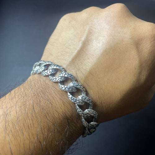Miami Snake Dominio 10mm — Burnished Silver Bracelet 950 (21cm) - nativosjewelry