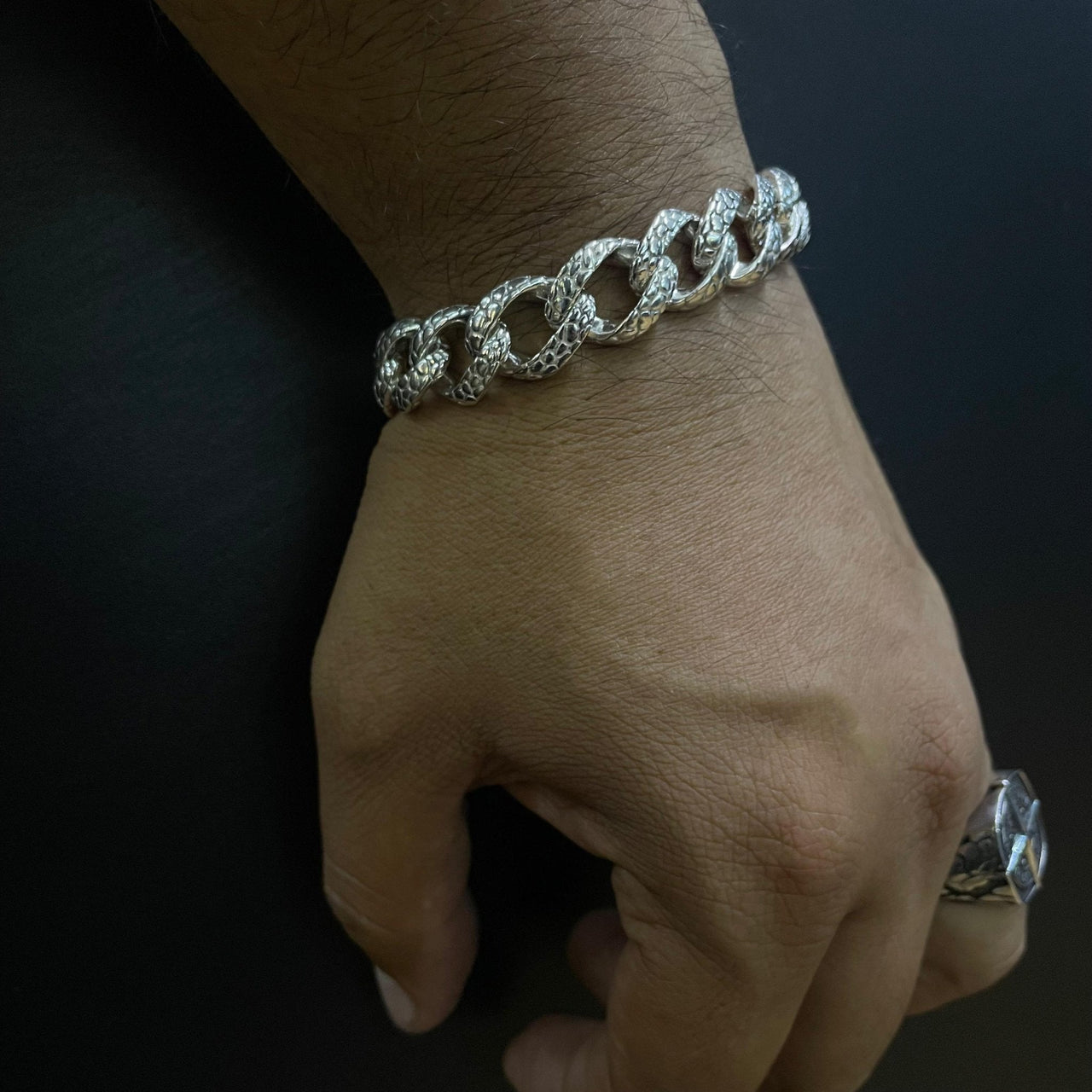 Miami Snake Dominio 10mm — Burnished Silver Bracelet 950 (21cm) - nativosjewelry
