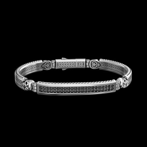 Skull Rebel 3D — Burnished Silver Bracelet 950 (20cm) - nativosjewelry