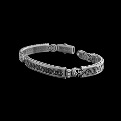 Skull Rebel 3D — Burnished Silver Bracelet 950 (20cm) - nativosjewelry