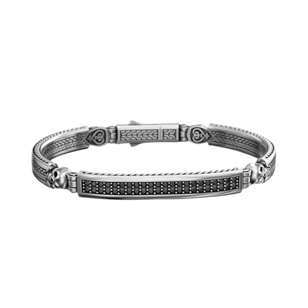 Skull Rebel 3D — Burnished Silver Bracelet 950 (20cm) - nativosjewelry
