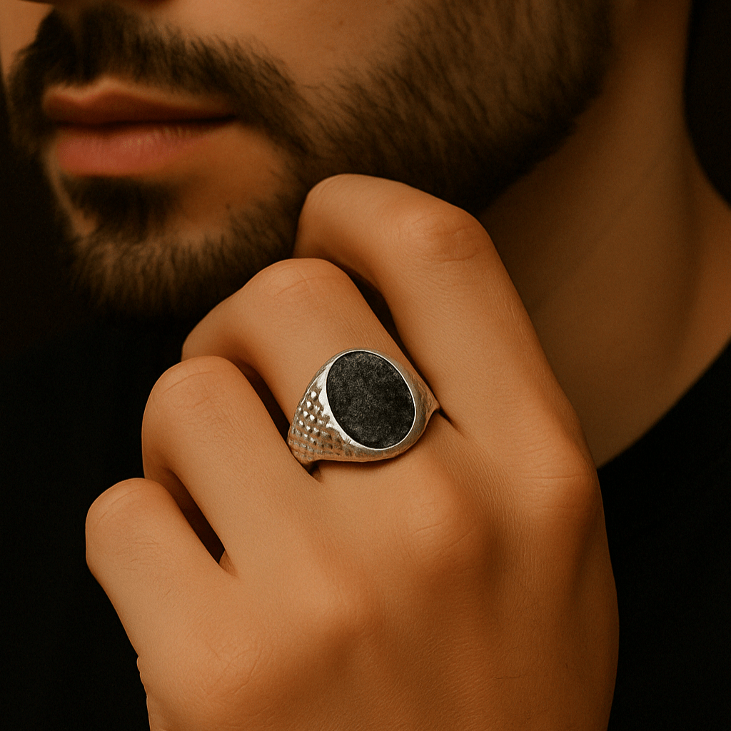 Obsidian Shield — Obsidiana Ring Silver 950 - nativosjewelry