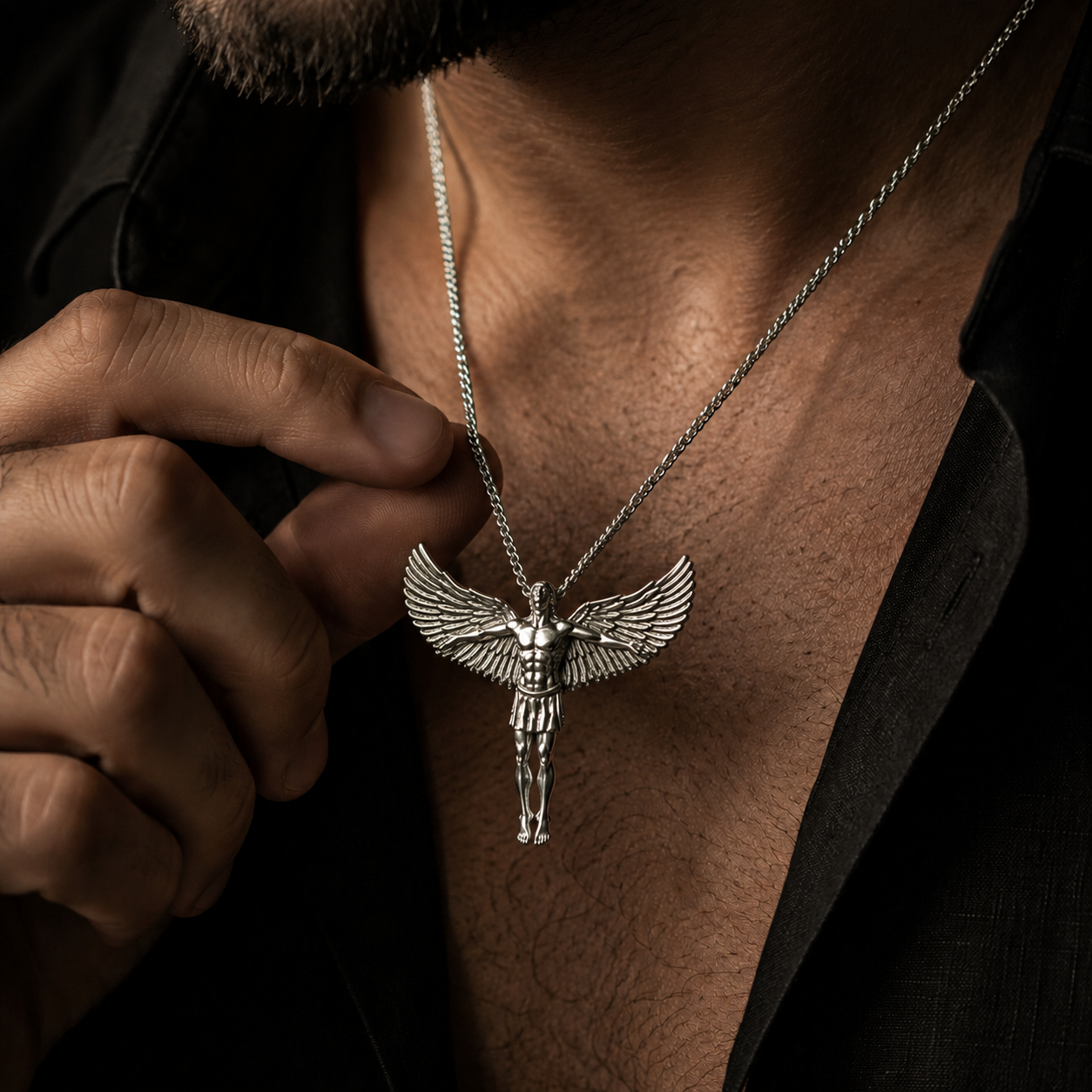 Cadena microlomo con dije Arcángel Miguel en Plata 950