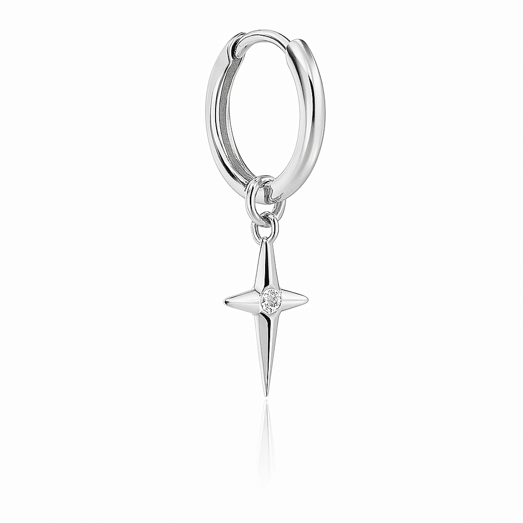 Arete de Plata 950 Estrella con Circon – Joya Masculina Elegante - nativosjewelry