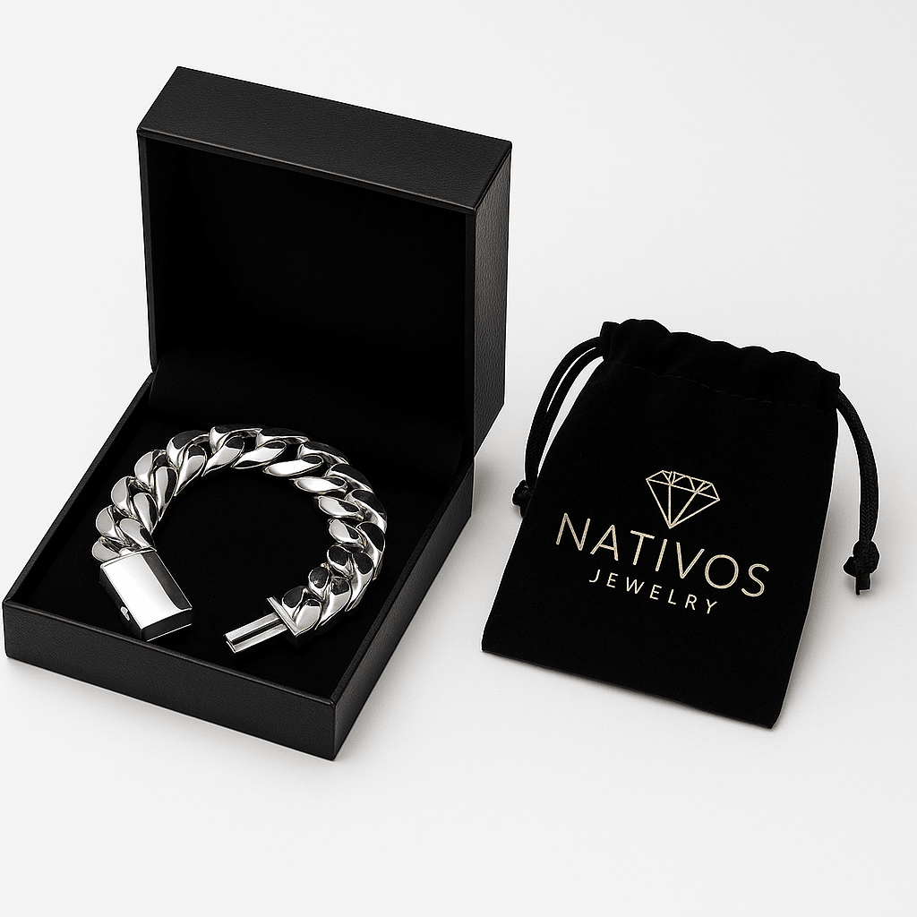 Cuban Dominio 14mm — Silver Cuban Bracelet 999 (22 cm / 8.6”) - nativosjewelry