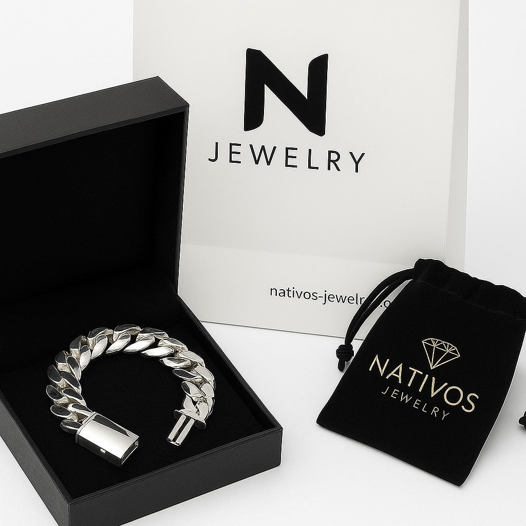 Cuban Dominio 14mm — Silver Cuban Bracelet 999 (22 cm / 8.6”) - nativosjewelry