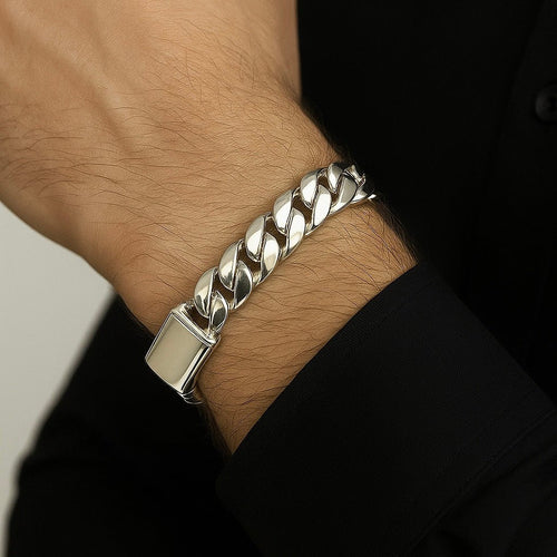 Cuban Dominio 14mm — Silver Cuban Bracelet 999 (22 cm / 8.6”) - nativosjewelry