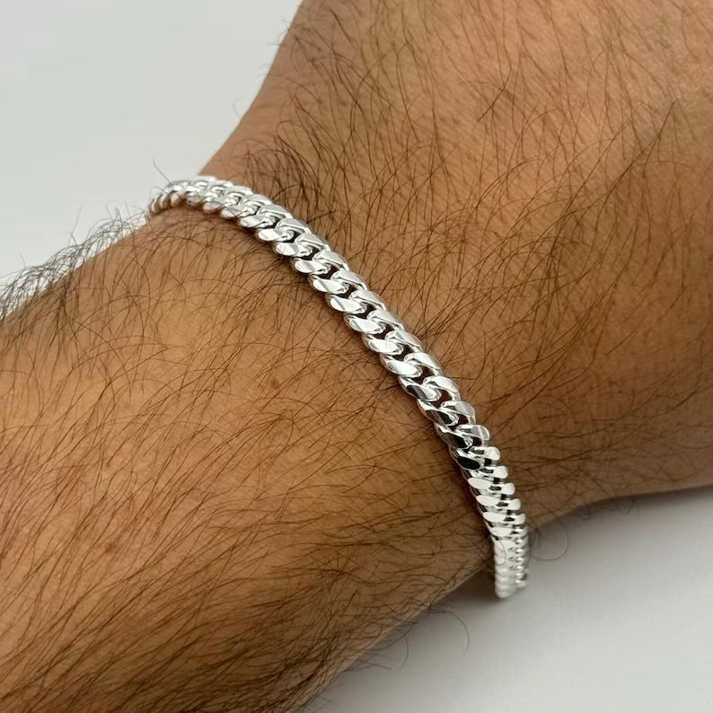 Miami Clean 5mm — Silver Cuban Bracelet 999 (21cm) - nativosjewelry