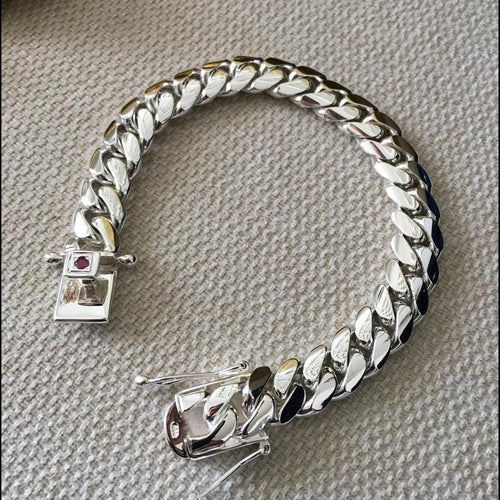 Cuban Prestige Broche circón 10mm — Silver Cuban Bracelet 999 (21cm) - nativosjewelry