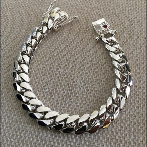 Cuban Prestige Broche circón 10mm — Silver Cuban Bracelet 999 (21cm) - nativosjewelry