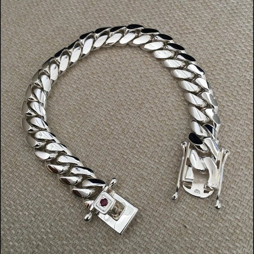 Cuban Prestige Broche circón 10mm — Silver Cuban Bracelet 999 (21cm) - nativosjewelry