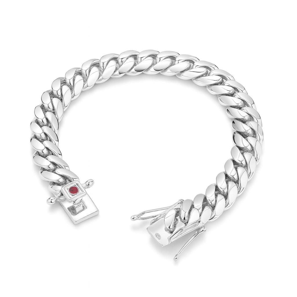 Cuban Prestige Broche circón 10mm — Silver Cuban Bracelet 999 (21cm) - nativosjewelry