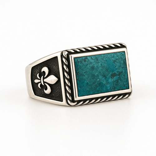 Flor de Lys Crisocola — Anillo Plata 950 - nativosjewelry