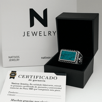Thumbnail for Flor de Lys Crisocola — Anillo Plata 950 - nativosjewelry