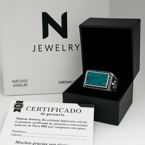 Flor de Lys Crisocola — Anillo Plata 950 - nativosjewelry