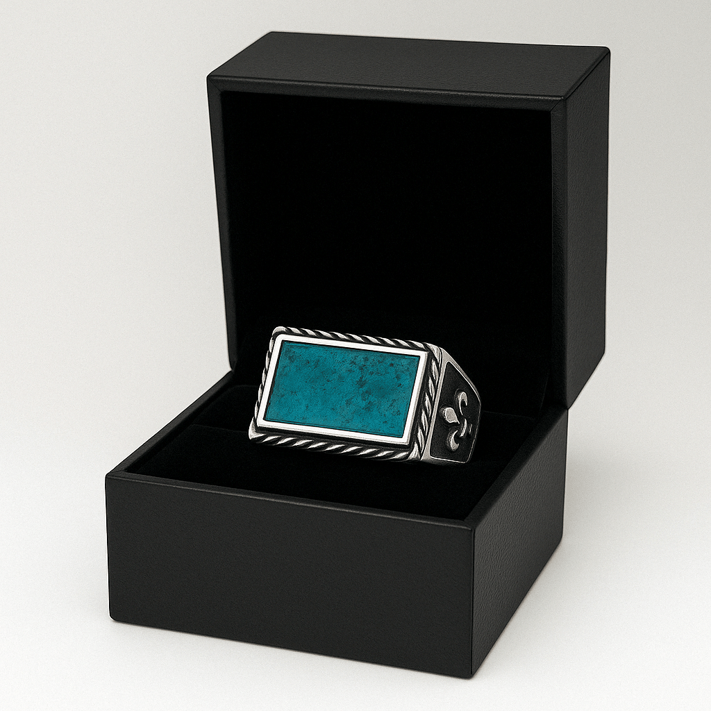 Flor de Lys Crisocola — Anillo Plata 950 - nativosjewelry