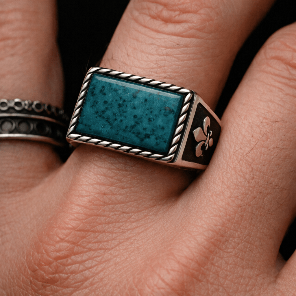 Flor de Lys Crisocola — Anillo Plata 950 - nativosjewelry