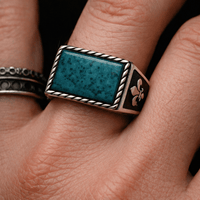 Thumbnail for Flor de Lys Crisocola — Anillo Plata 950 - nativosjewelry