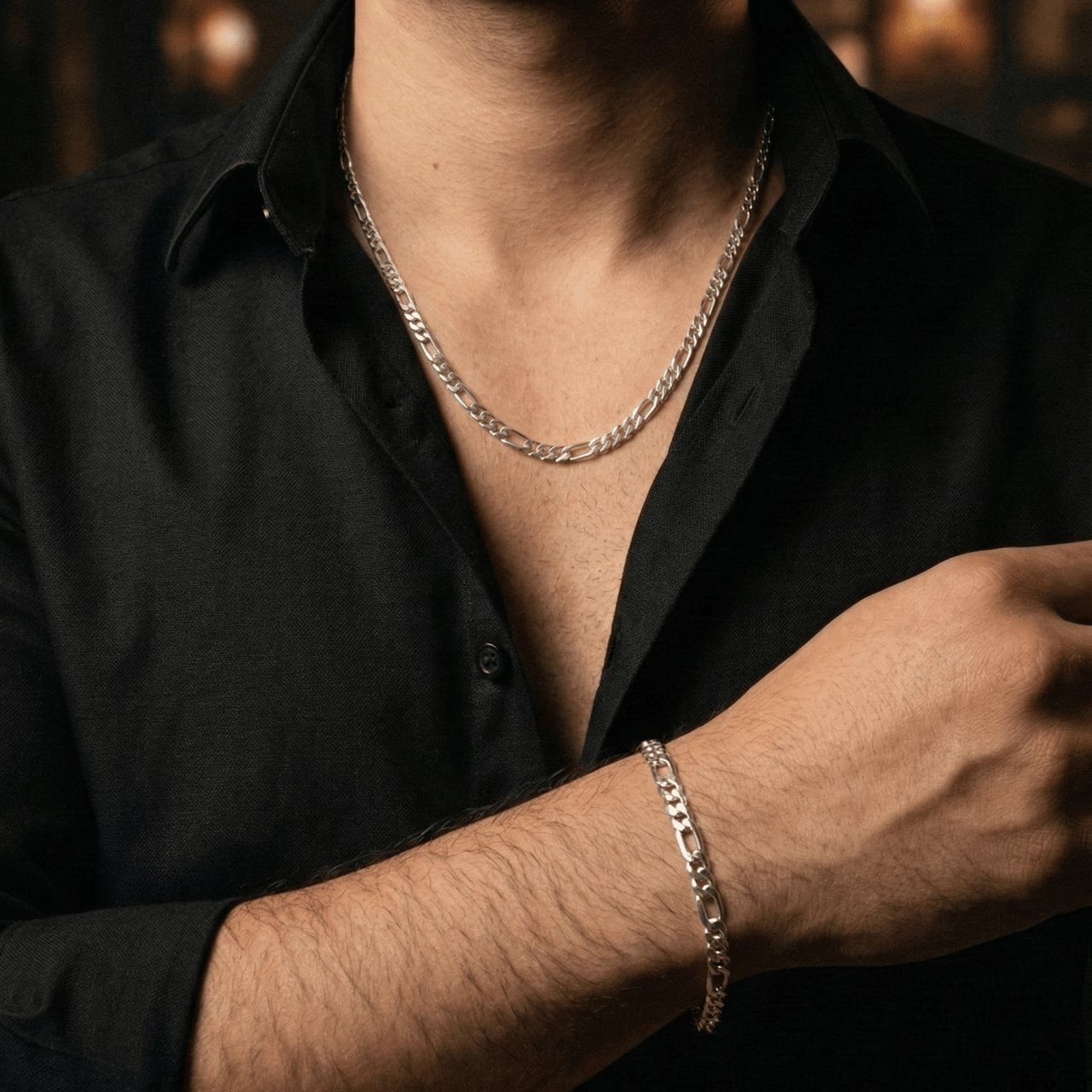 Set Fígaro 4mm — Cadena y Pulsera Plata 950 - nativosjewelry