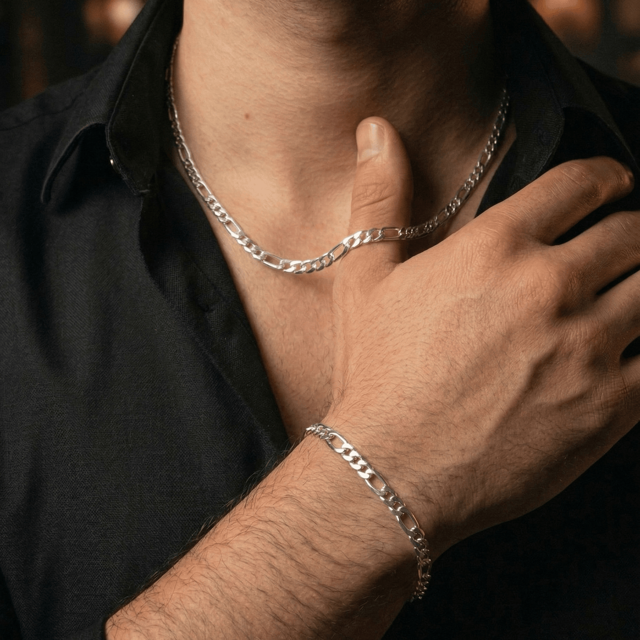 Set Fígaro 4mm — Cadena y Pulsera Plata 950 - nativosjewelry