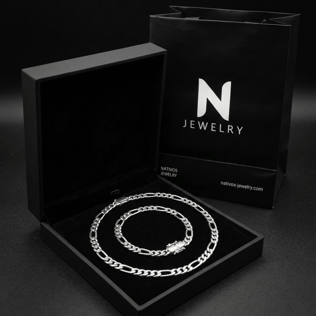Set Fígaro 4mm — Cadena y Pulsera Plata 950 - nativosjewelry