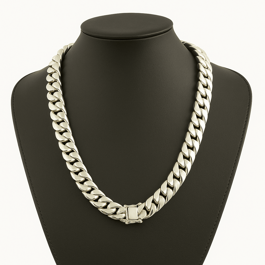 Cadena Miami Cuban 14mm Plata ley 999 - nativosjewelry