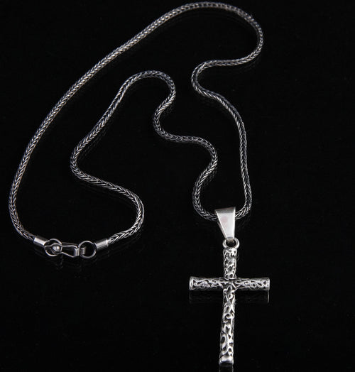 Conjunto de Cadena y Cruz de Plata 950 quemada y gargantilla Onix skull - nativosjewelry
