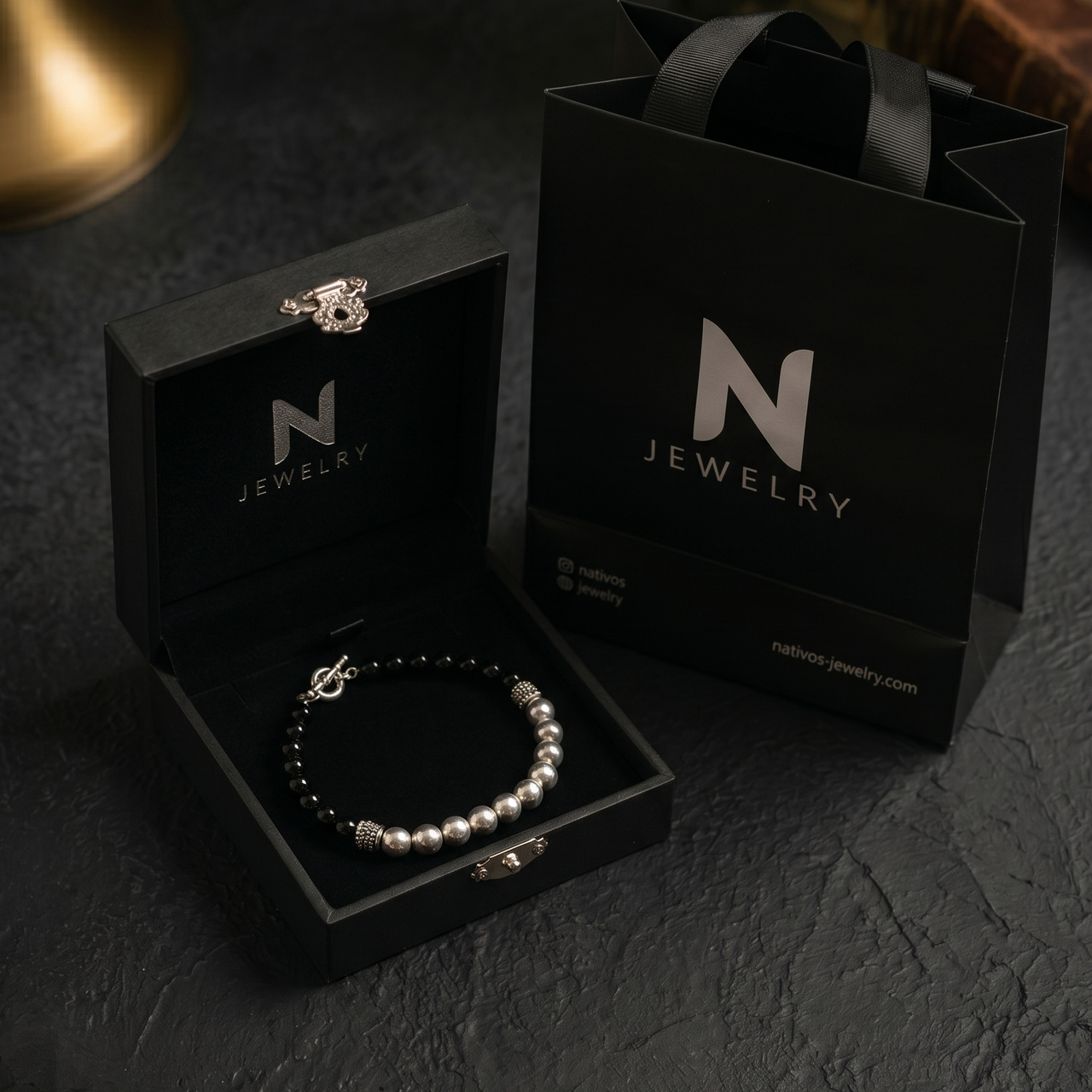 Onyx Fortaleza — Onyx Beaded Bracelet with Silver 950