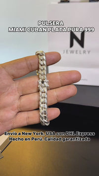 Pulsera de Eslabones cubanos Plata 999- 10mm de ancho