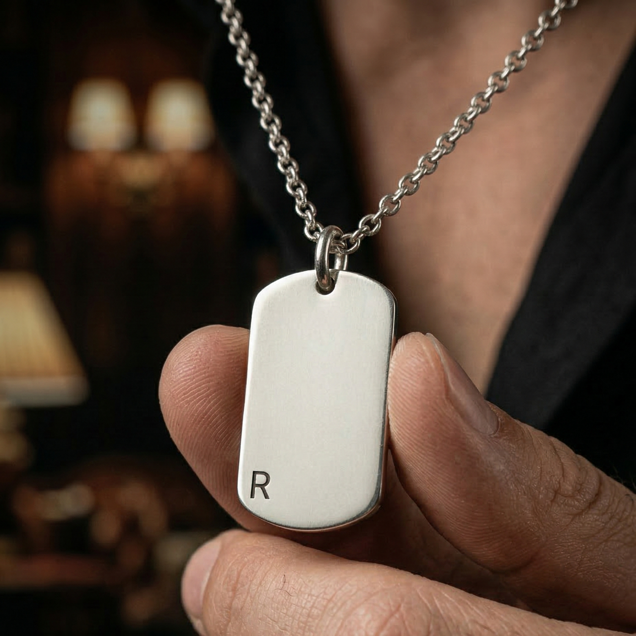 Collar placa militar con inicial de Plata 950