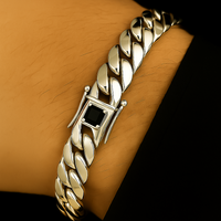 Thumbnail for 9mm Cuban Link Bracelet with Rooster Onyx Clasp - 999 Silver
