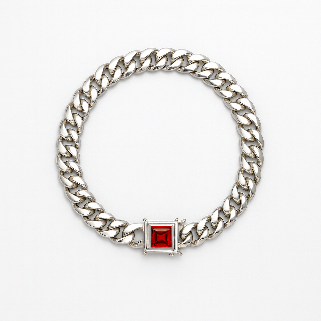 Pulsera Miami Plata 999 con Broche Rubí – 10mm