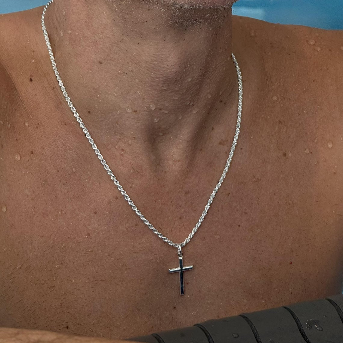 Set Dúo Plata Pura – Cadena Rope + Cadena Beads con Cruz Minimalista