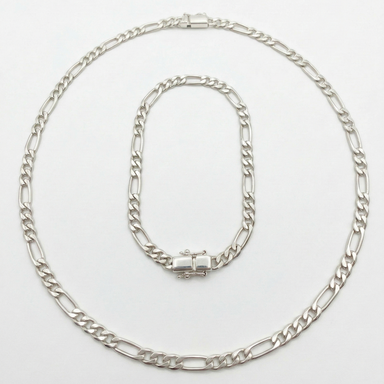 Chain and Figaro bracelet in 950 silver