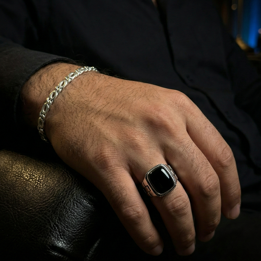 Set Mónaco 3 mm + Anillo Ónix — Plata 950