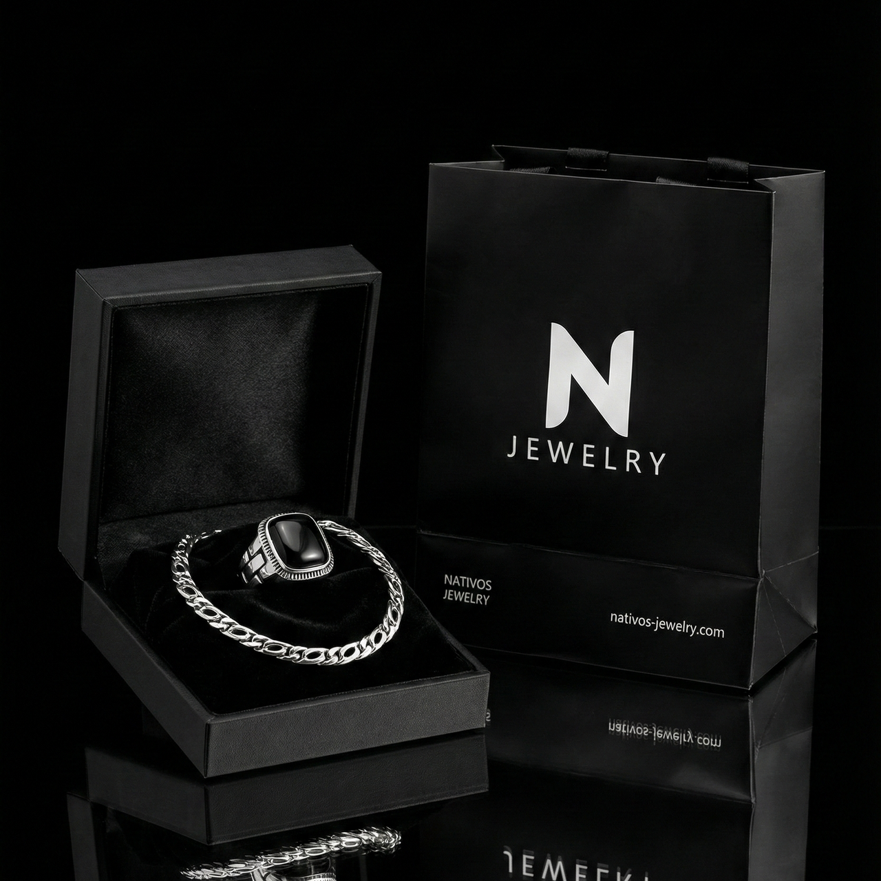 Set Mónaco 3 mm + Anillo Ónix — Plata 950