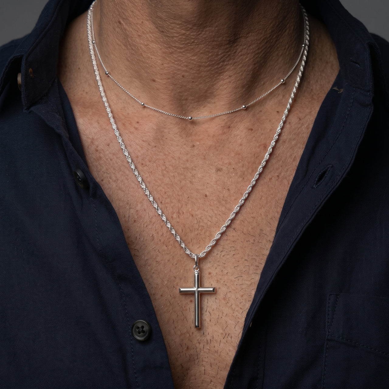 Set Doble Cadena — Beads & Rope 2mm con Cruz