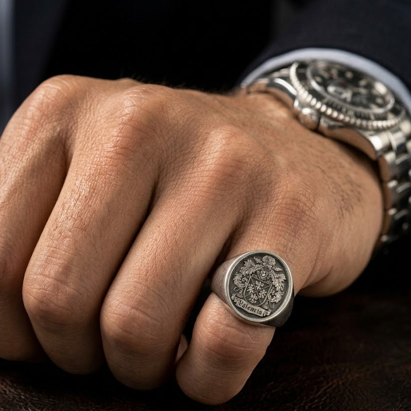 Escudo Heraldico Plata 950 - Pinky Ring