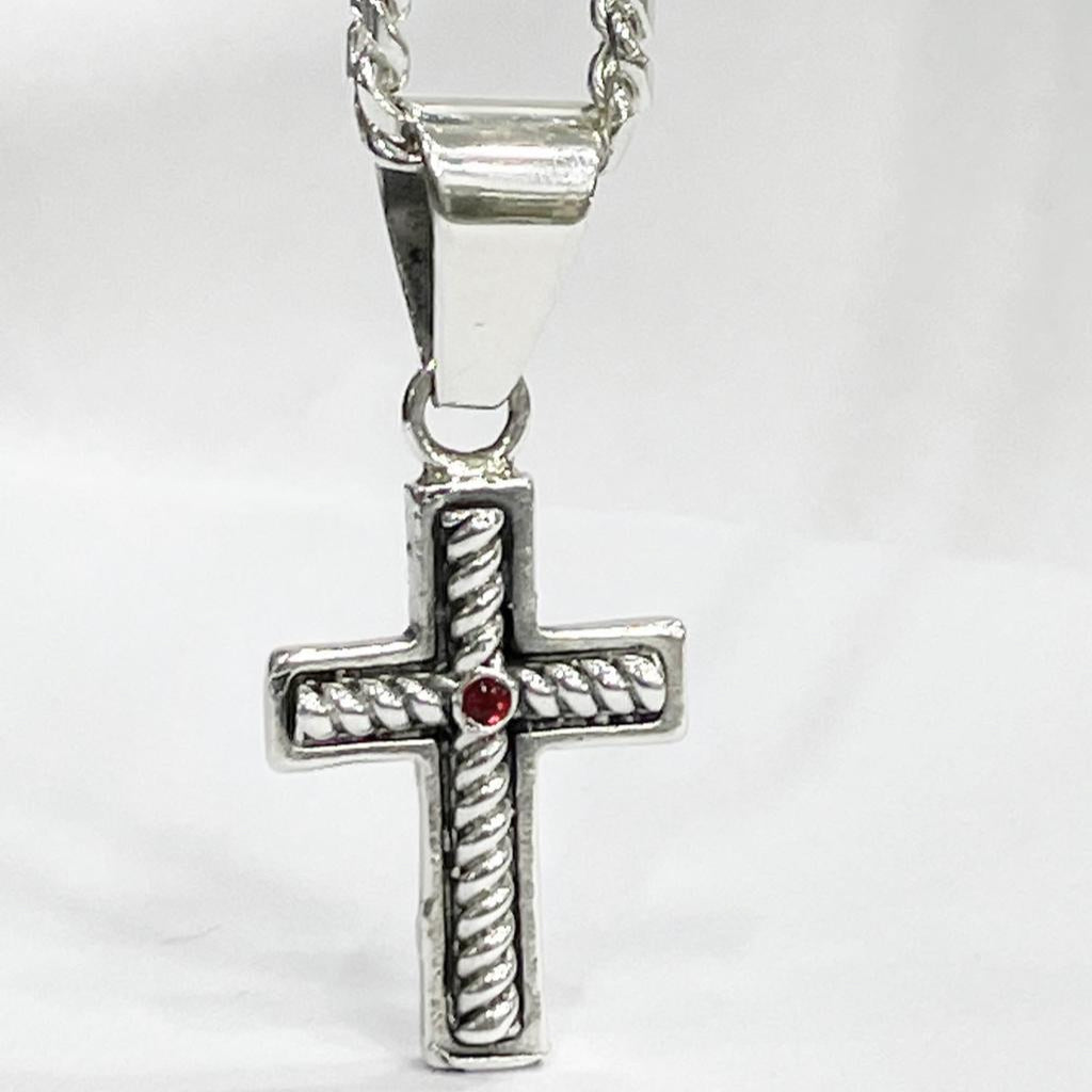 Cadena y Cruz Celta Rubí de Plata ley 950 - nativosjewelry