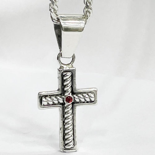 Cadena y Cruz Celta Rubí de Plata ley 950 - nativosjewelry