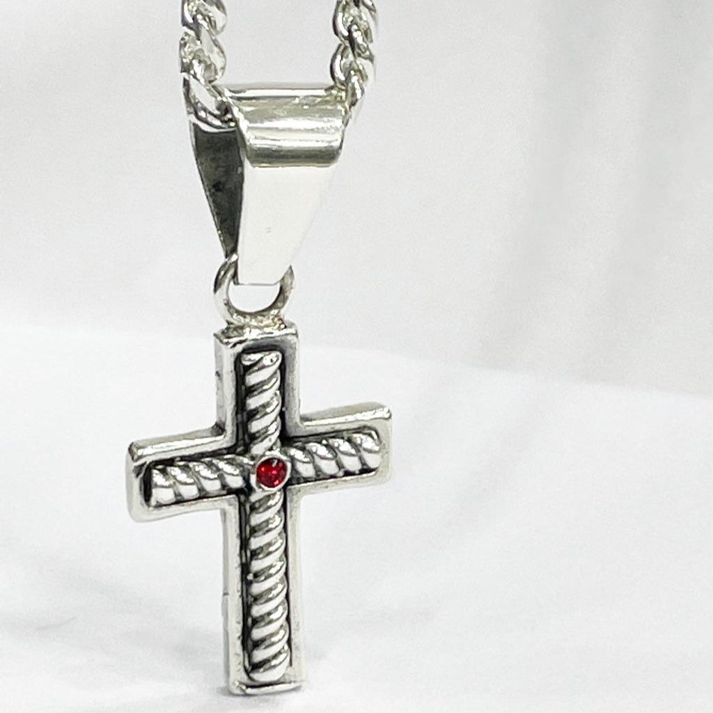 Cadena y Cruz Celta Rubí de Plata ley 950 - nativosjewelry