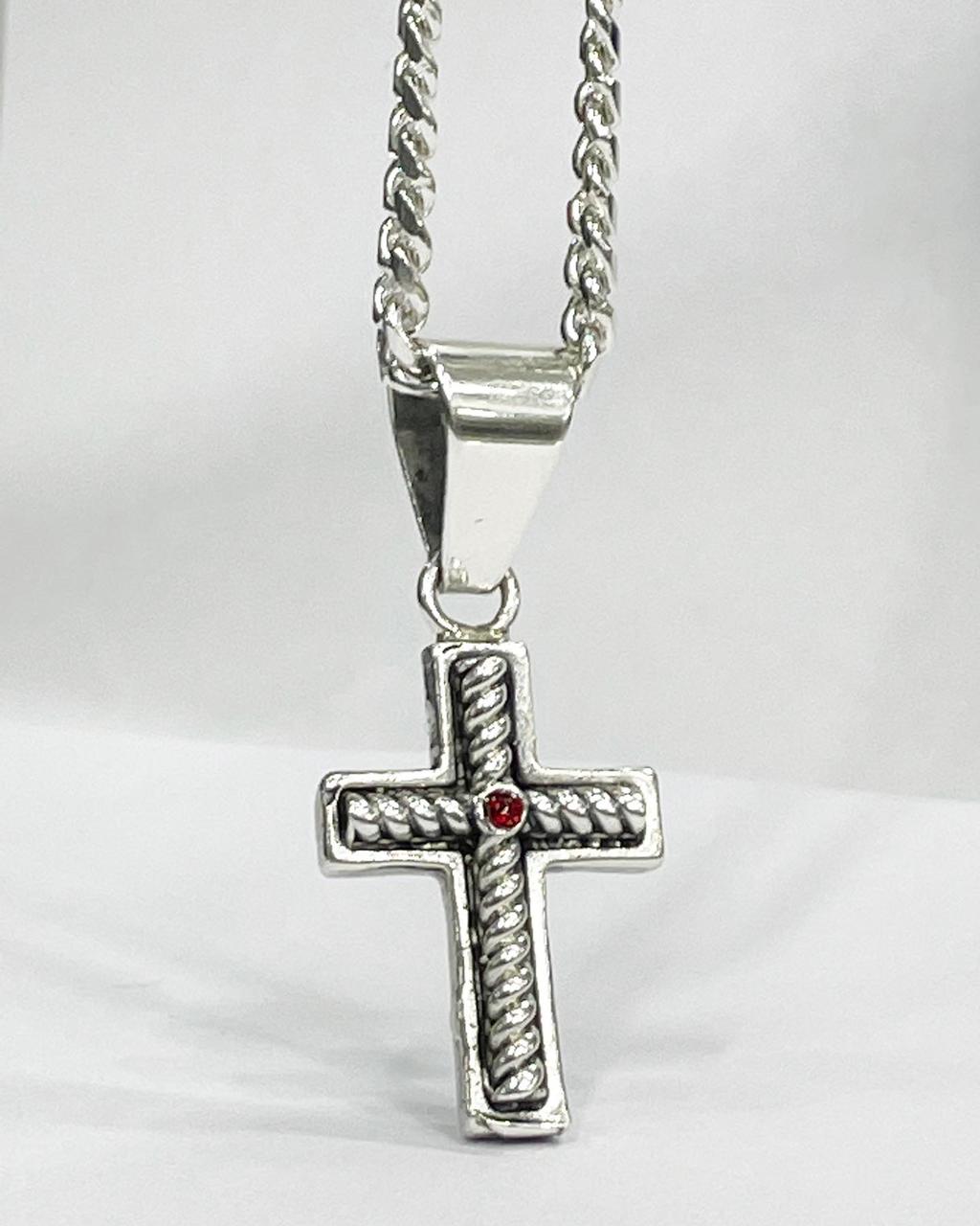 Cadena y Cruz Celta Rubí de Plata ley 950 - nativosjewelry