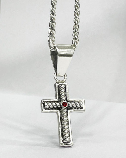 Cadena y Cruz Celta Rubí de Plata ley 950 - nativosjewelry