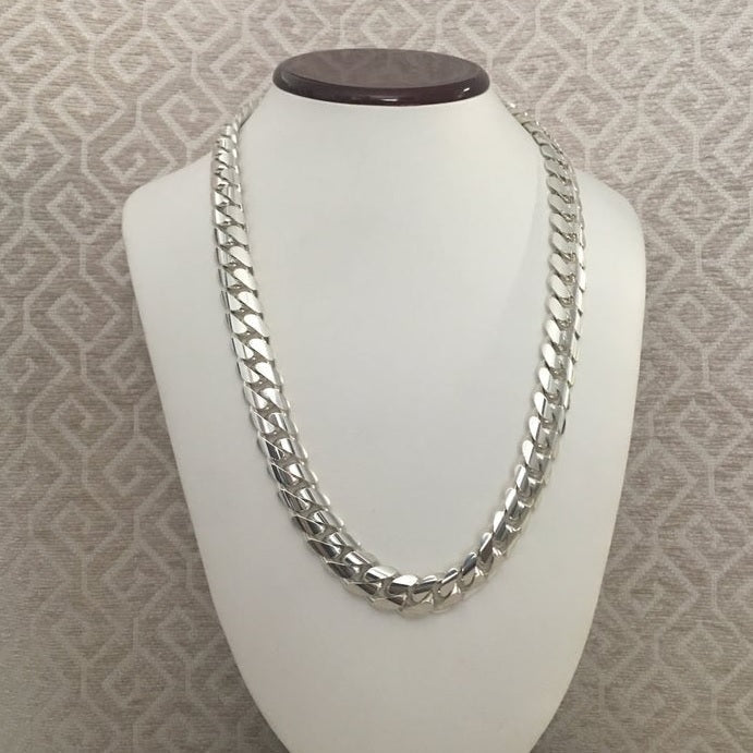 Cadena Cubana de Plata ley 950 13mm 65cm - nativosjewelry
