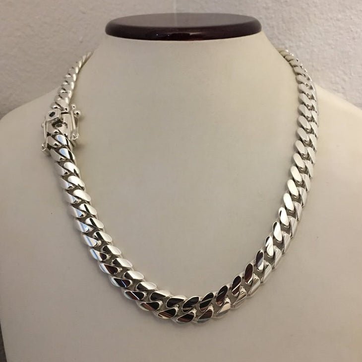 Cadena Cubana de Plata ley 999 10.5 mm broche Onix - nativosjewelry
